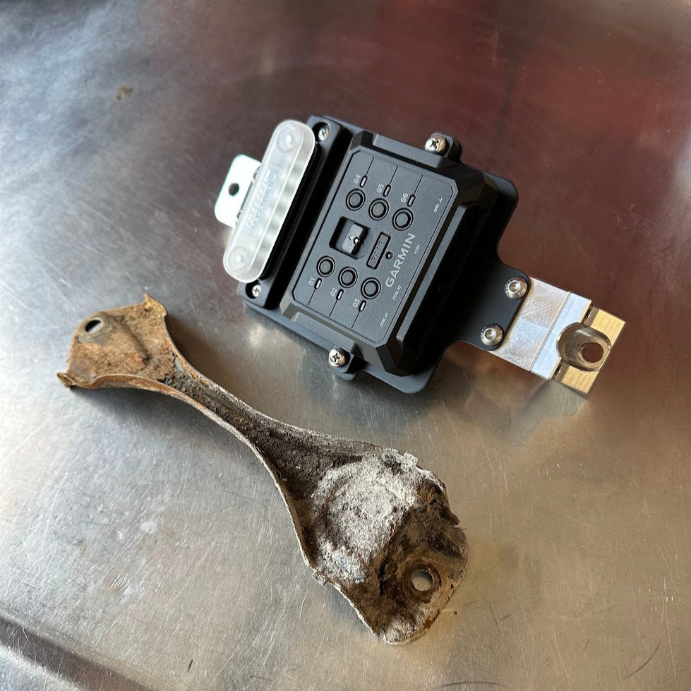 Ford super duty billet battery tie down side profile. 6061 Aluminum. Garmin PowerSwitch Mount for wiring lights. F250 F350