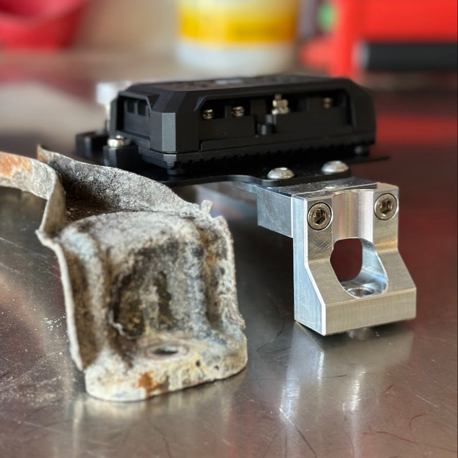 Ford super duty billet battery tie down side profile. 6061 Aluminum.