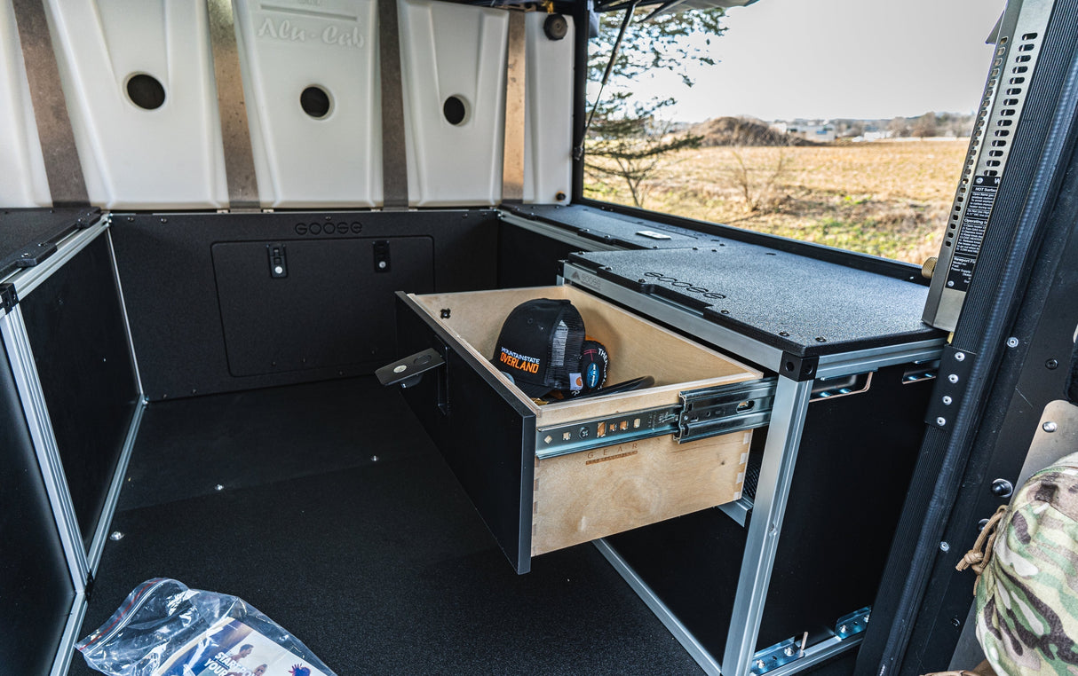 Goose Gear Alu-Cab Canopy Camper V2 - Toyota Tacoma 2005-Present 2nd & 3rd Gen. - Rear Double Drawer Module - 6' Bed