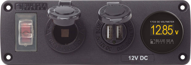 Water-Resistant Accessory Panel - Circuit Breaker, 12V Socket, Dual USB Charger, Mini Voltmeter - Blaze Off-Road