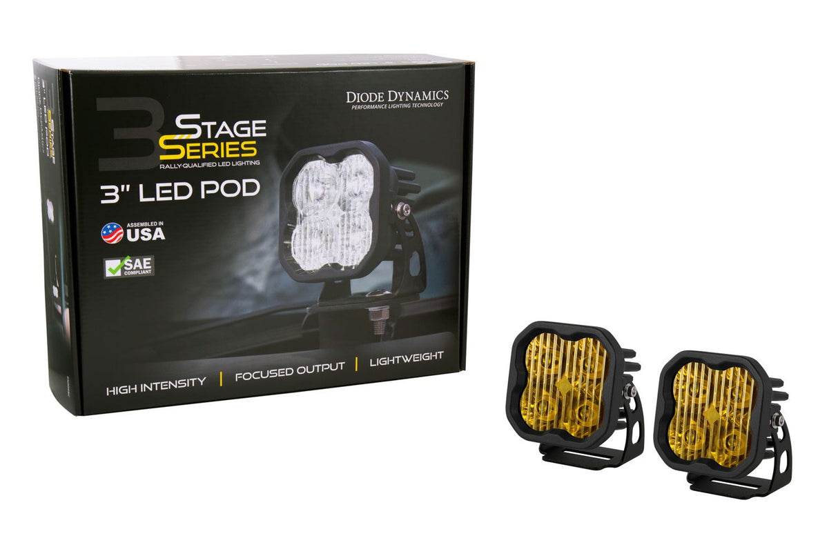 Stage Series 3" SAE Yellow Sport LED Pod (pair) - Blaze Off-Road